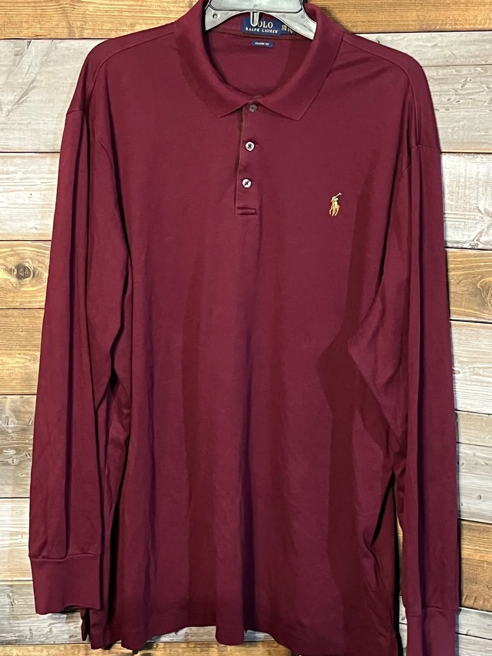 Polo Ralph Lauren Long Sleeve Classic Fit Polo, Maroon, Brown Horse, Sz XXL
